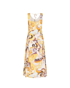 Rochie lunga de vara din vascoza, cu motive in ocru si maro | Rochii - 1