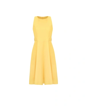Sleeveless dress with accentuated waist, knee-length, in bright yellow | SUMMER COLLECTION | Dikastore.ro Sleeveless dress with accentuated waist, knee-length, in bright yellow | SUMMER COLLECTION
