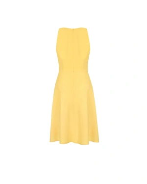 Sleeveless dress with accentuated waist, knee-length, in bright yellow | SUMMER COLLECTION | Dikastore.ro - 1 Sleeveless dress with accentuated waist, knee-length, in bright yellow | SUMMER COLLECTION - 1