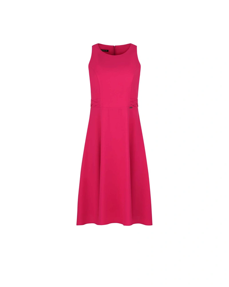 Sleeveless dress with accentuated waist, knee-length, in fuchsia | All products