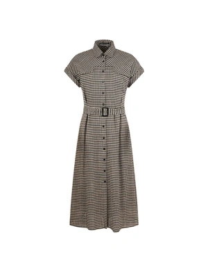 Checked beige-black shirt dress with short sleeves, mid-calf length | Dresses | Dika.bg Checked beige-black shirt dress with short sleeves, mid-calf length | Dresses