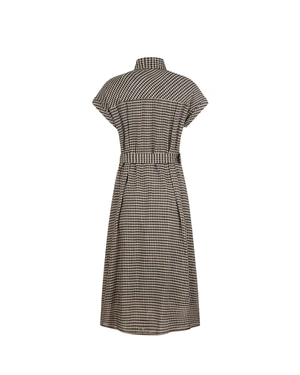 Checked beige-black shirt dress with short sleeves, mid-calf length | Dresses | Dika.bg - 1 Checked beige-black shirt dress with short sleeves, mid-calf length | Dresses - 1