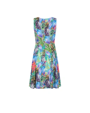 Rochie de vara albastru-verde cu imprimeu floral spectaculos | Rochii - 1