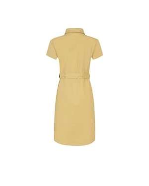 Cotton shirt dress with short sleeves, in ochre color | Dresses | Dikastore.ro - 1 Cotton shirt dress with short sleeves, in ochre color | Dresses - 1