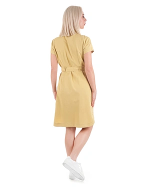 Cotton shirt dress with short sleeves, in ochre color | Dresses | Dikastore.ro - 4 Cotton shirt dress with short sleeves, in ochre color | Dresses - 4