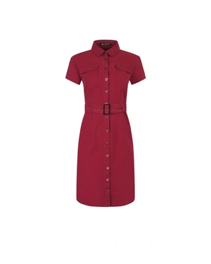Cotton shirt dress with short sleeves, in burgundy color | Dresses