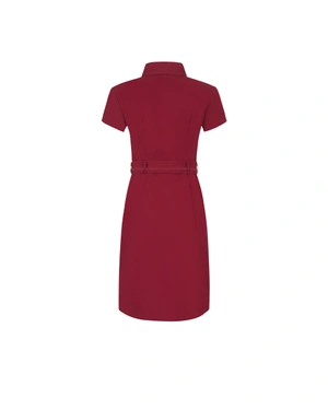 Cotton shirt dress with short sleeves, in burgundy color | Dresses - 1