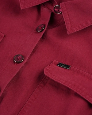 Cotton shirt dress with short sleeves, in burgundy color | Dresses - 2