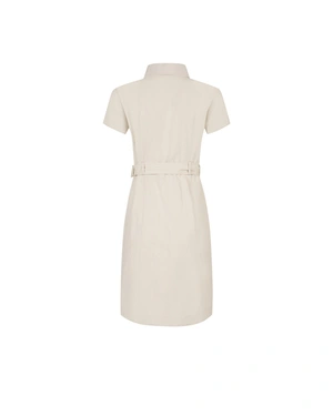 Rochie tip camasa din bumbac cu maneci scurte, culoare bumbac natural | Rochii - 1