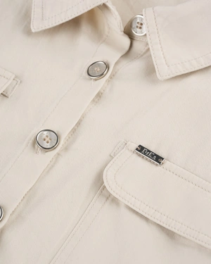 Rochie tip camasa din bumbac cu maneci scurte, culoare bumbac natural | Rochii - 2