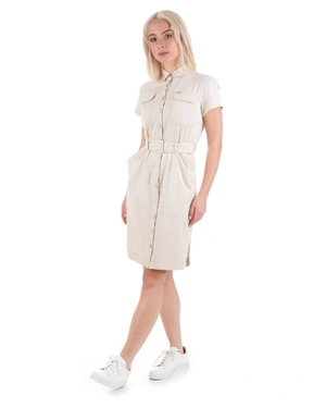 Rochie tip camasa din bumbac cu maneci scurte, culoare bumbac natural | Rochii - 3