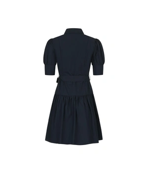 Dark blue cotton dress with puff sleeves | SUMMER COLLECTION - 1
