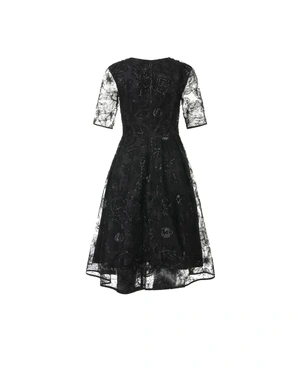 Formal black chiffon dress with sequin floral appliqué | NEW - 1