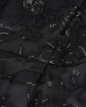 Formal black chiffon dress with sequin floral appliqué | NEW - 2