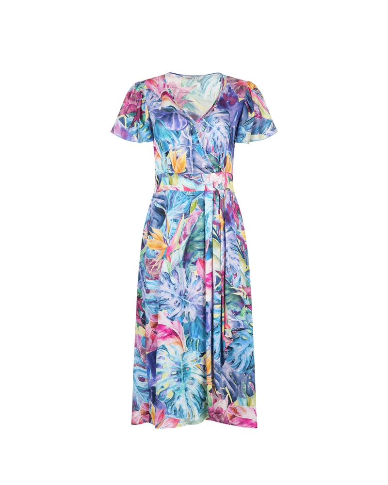 Rochie îmbrățișată cu imprimeu tropical | COLECTIE DE VARĂ