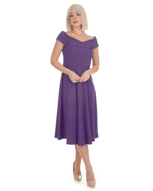 Elegant dress with dropped shoulders in dark purple. | Dresses - 1