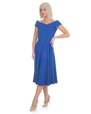 Dark blue stylish dress with bare shoulders and an A-line silhouette | Dresses - 2