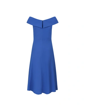 Dark blue stylish dress with bare shoulders and an A-line silhouette | Dresses - 4