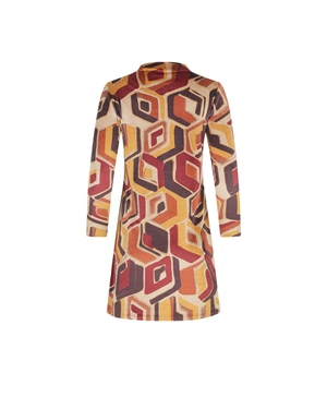 Elegant dress with geometric print in earthy tones | Dresses - 1