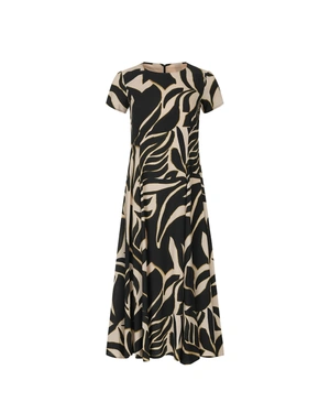 Long viscose dress with beige and black print | NEW