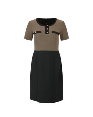 Beige and black contrast dress with short sleeves | NEW | Dika.ge Beige and black contrast dress with short sleeves | NEW