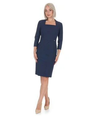 Dark blue business dress with square neckline | COLLECTION - 3