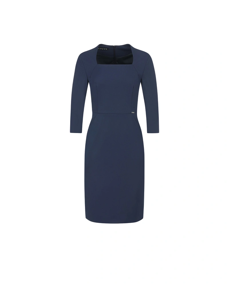 Dark blue business dress with square neckline | Dresses