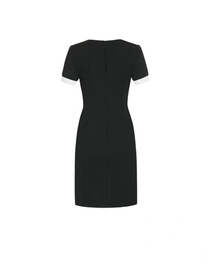 შავ-თეთრი კაბა მოდელირებული კონტრასტული ზოლებით | კოლექცია - 1