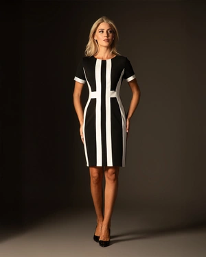 შავ-თეთრი კაბა მოდელირებული კონტრასტული ზოლებით | კოლექცია - 3