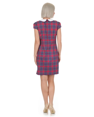 წითელი და ლურჯი ჭადრაკული ნიმუშის კაბა თეთრი საყელოთი | კაბები - 4