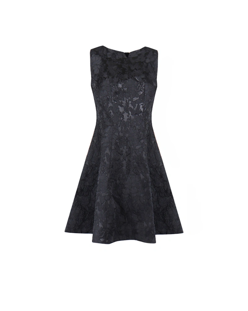 Black jacquard sleeveless a-line dress | NEW