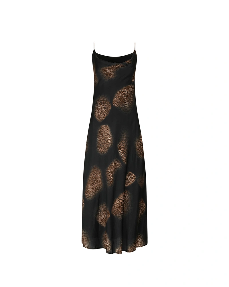Dress with thin straps and leopard accents | Dresses