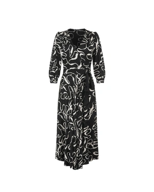 Long wrap dress with black and beige print | Dresses