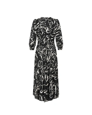 Long wrap dress with black and beige print | Dresses - 1