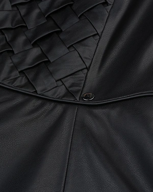 Black faux leather dress with interlaced straps | Dresses - 3