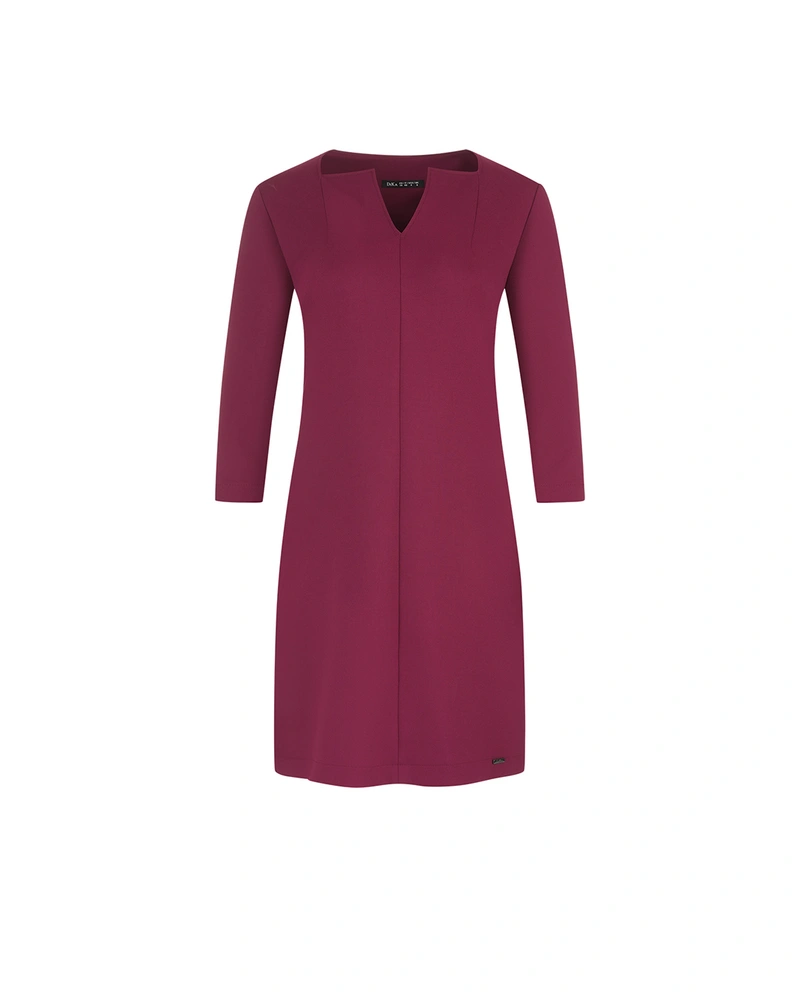 Burgundy dress with classic design and V-neckline | Dresses