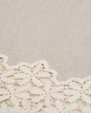 Long beige linen dress with lace trim hem | NEW - 5