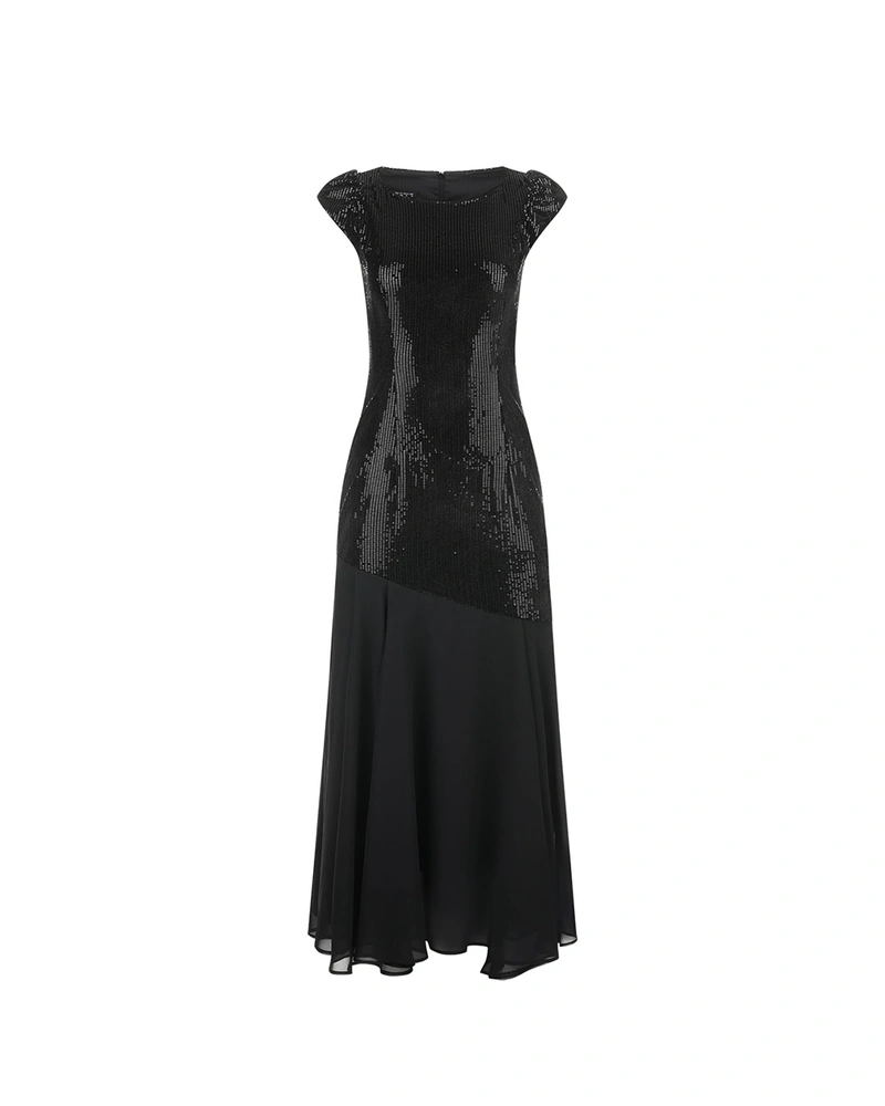 Formal long black dress with delicate sequins | 