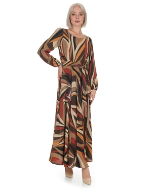 Elegant dress in 100% viscose with earthy-toned print | NEW - 5