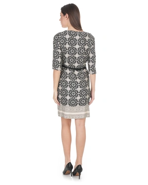 Пролетна рокля от вискоза в черно с бежов принт | Рокли - 3