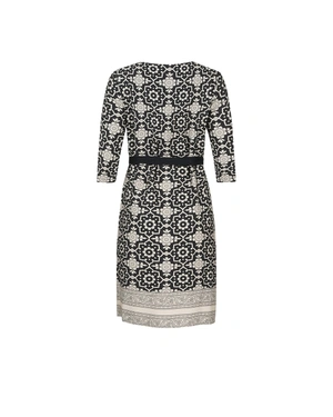 Пролетна рокля от вискоза в черно с бежов принт | Рокли - 4