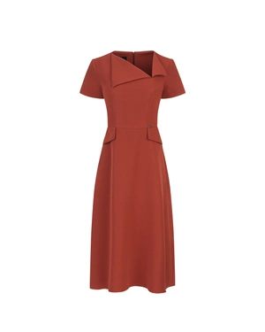Elegant dress in matte brick with an artistic collar | Dresses | Dika.ge Elegant dress in matte brick with an artistic collar | Dresses