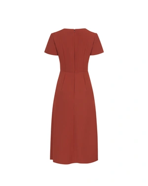 Elegant dress in matte brick with an artistic collar | Dresses | Dika.ge - 1 Elegant dress in matte brick with an artistic collar | Dresses - 1