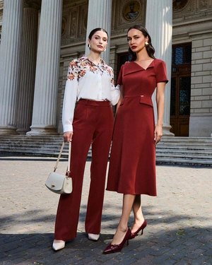 Elegant dress in matte brick with an artistic collar | Dresses | Dika.ge - 3 Elegant dress in matte brick with an artistic collar | Dresses - 3