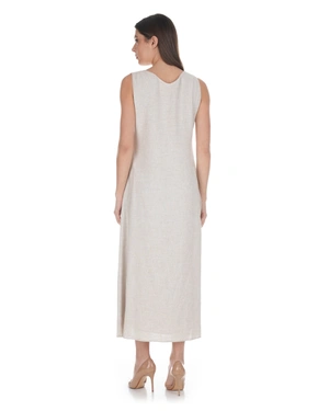 Summer dress in beige with a positioned stylized print | Dresses - 2