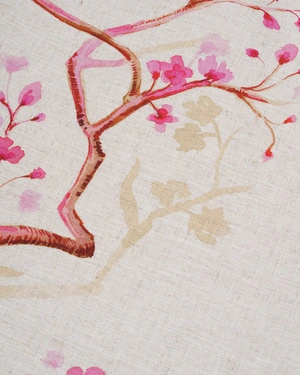 Summer dress in beige with a positioned stylized print | Dresses - 4