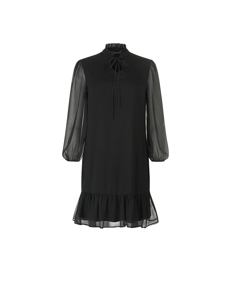 Fine black chiffon dress with long sleeves | Dresses