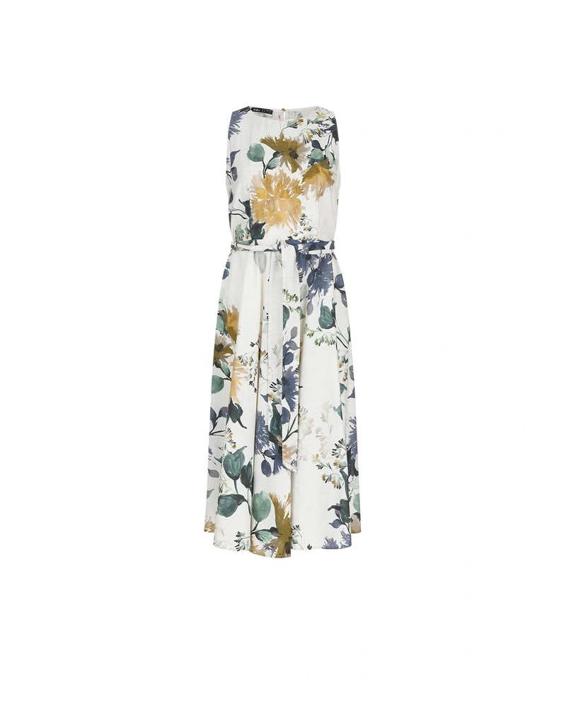 Elegant summer dress with a floral print and a textile belt | Casual | Dikastore.ro Elegant summer dress with a floral print and a textile belt | Casual