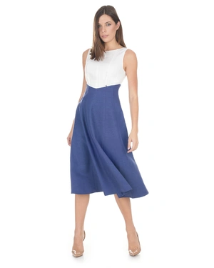 White and dark blue dress made of rayon, linen and cotton | Casual - 1