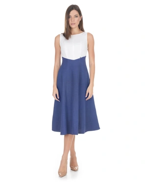 White and dark blue dress made of rayon, linen and cotton | Casual - 2